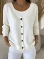 Elegant white V-neck knitted cardigan featuring dark brown buttons for casual women's wear - S / Tops / White