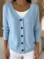 Light blue V-neck knitted cardigan for women with dark buttons in a solid color design - S / Tops / Light Blue (458-VLCXKS-4)