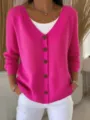 Women's vibrant fuchsia knitted cardigan sweater featuring five brown buttons in a slim fit style - S / Tops / Magenta (458-VLCXKS-5)