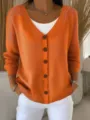 Vibrant orange casual long sleeve button down knit cardigan sweater jacket for women - S / Tops / Orange (458-VLCXKS-6)