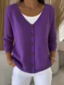 Casual women's solid color V-neck long sleeve knit cardigan sweater jacket in purple - S / Tops / Purple (458-VLCXKS-7)