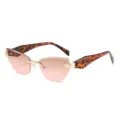 Schicke Damen Sonnenbrille ohne Rahmen mit rosa Gläsern und Leopardenmuster Bügeln. - Goldener Rahmen Tee Rosa Verlaufslinse