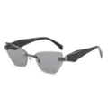 Modische unregelmäßige rahmenlose Katzenaugen-Sonnenbrille für Damen, Outdoor. - Gunmetal-Rahmen Hellgraue Linsen