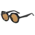 Schicke Damen Retro Runde Sonnenbrille mit breitem schwarzem Gestell und braunen Gläsern. - Schwarzer Rahmen Tee Gläser