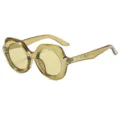 Vintage chunky round sunglasses for women, stylish transparent frame with yellow lenses. - Olive Green Frame Green Lens
