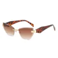Schicke unregelmäßige Katzenaugen-Sonnenbrille für Damen mit stilvollen Leoparden-Bügeln. - Goldrahmen Tee Verlaufgläser