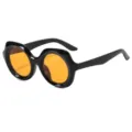 Vintage black frame sunglasses with trendy orange lenses for women, stylish French round eyewear. - Black Frame Orange Lens