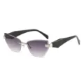 Schicke rahmenlose Katzenaugen Sonnenbrille mit Farbverlauf fuer Damen Outdoor Mode - Silberner Rahmen Graue Verlaufsgläser