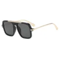 Modische quadratische Sonnenbrille für Damen und Herren, retro schwarz gold UV-Brille. - Schwarzer Rahmen Graue Gläser
