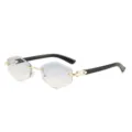 Schicke rahmenlose Sechskant-Sonnenbrille mit Farbverlaufsgläsern und schwarzen Bügeln. - Goldener Rahmen Blau Tee Glas