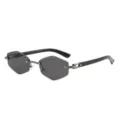 Modische rahmenlose hexagonale Sonnenbrille für Damen und Herren, schwarze Metallgläser. - Gunmetal Rahmen Graue Gläser