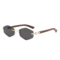 Retro Holzmaserung rahmenlose Sonnenbrille hexagonale schwarze Linsen Streetwear Brille - Goldener Rahmen Graue Gläser