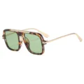 Retrofizierte quadratische Sonnenbrille für Damen und Herren mit Schildpattgestell und Grün. - Blumendruck Rahmen Grüne Gläser