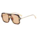 Retro Quadratische Sonnenbrille für Damen Herren, Oversized Schildpatt Rahmen Gold Details. - Schildpatt Rahmen Teefarbene Gläser