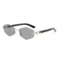 Bügelose hexagonale Sonnenbrille mit Farbverlauf Linsen und Metallbügel für Damen und Herren - Silberner Rahmen Hellgraue Linse