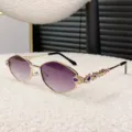 Luxury polygonal sunglasses for women featuring gold frames and sparkling rhinestones. - Gold Frame Double Grey