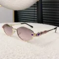 Luxury women's stylish hexagonal sunglasses featuring rhinestone crystals and gradient lenses. - Gold Frame Green Pink Lens