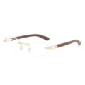 Retro Holzmaserung polygonale rahmenlose Brille mit goldenen Metallbeschlägen für Stil. - Goldener Rahmen Klare Gläser