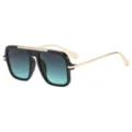 Große quadratische Sonnenbrille mit blauem Farbverlauf und Metallbrauensteg für Retro-Stil. - Schwarzer Rahmen Doppelgrüne Gläser