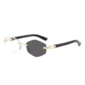 Vintage polygon rahmenlose Sonnenbrille für Damen und Herren mit goldenen Metallbügeln. - Goldener Rahmen Farbwechselnd Graue Gläser