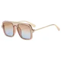 Große Quadratische Sonnenbrille Damen Vintage Metallbügel Braune Farbverlauf Gläser - Champagner Rahmen Blau Tee Verlauf