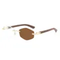 Sonnenbrille ohne Rand mit Holzmaserung Bügeln und goldener Metallverzierung für Streetwear. - Goldener Rahmen Farbwechselnd Tee Gläser