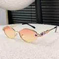 Luxury polygon sunglasses with gradient lenses and rhinestone decorated metal frames. - Gold Frame Orange Yellow