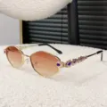 Luxury multi-polygon metal sunglasses featuring gradient lenses and sparkling crystal decorated temples. - Gold Frame Double Tea