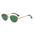 Vintage metalen ovale zonnebril voor dames met groene glazen en chique design. - Gouden Frame Groen