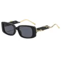 Schwarze rechteckige Sonnenbrille für Damen und Herren, Streetwear Sonnenbrille mit goldenen Bügeln. - Glänzend Schwarzer Rahmen Graue Gläser
