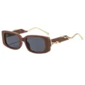 Streetstyle braune rechteckige Sonnenbrille für Damen und Herren mit goldenen Bügeln. - Kaffeebrauner Rahmen Graue Gläser