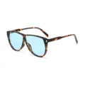 Trendy tortoiseshell flat top sunglasses with striking blue lenses for a bold look. - Tortoise Frame Blue Lens