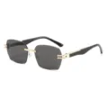 Luxus Mode rahmenlose quadratische Sonnenbrille fuer Damen Herren UV Schutz Metall Brillen - Goldener Rahmen Graue Gläser