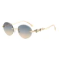 Vintage runde Sonnenbrille mit Farbverlauf, Goldmetallrahmen und Schlangenbügeln. - Goldrahmen Blau-zu-Braun Linse