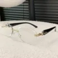 Gafas de sol sin montura corte diamante, bisagra dorada lujo patillas negras moda. - Marco Negro Lente Fotocromática Blanco A Gris