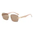 Bügellose quadratische Sonnenbrille für Damen, braune Gläser mit goldenen Metallgestellen. - Goldener Rahmen Kaffeebraune Gläser