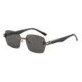 Modische quadratische rahmenlose Sonnenbrille für Damen und Herren mit Metallrahmen. - Gunmetal Rahmen Graue Gläser