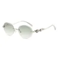 Vintage Metall ovale Sonnenbrille für Damen und Herren mit Farbverlauf und verzierten Bügeln. - Silberrahmen Gradient Grün