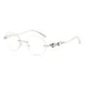 Silberne Metall rahmenlose ovale Brille mit Strass Tier Buegel Dekor Variante Artikel - Silberner Rahmen Klare Gläser