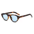 Modische flache Cat-Eye-Sonnenbrille Damen Herren trendige Schildpatt blaue Gläser Brille - Schildpatt-Rahmen Blaue Gläser