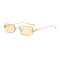 Elegantes gafas de sol sin montura de metal para mujer, elegante estilo vintage de lujo. - Montura Dorada Lente Té Claro