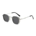 Vintage retro square metal sunglasses for men and women stylish anti UV eyewear main view - Silver Frame Gray Lens