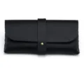 Black leather glasses case with metal stud closure, minimalist portable sunglasses pouch. - Black Buckle Case