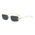 Gafas de sol rectangulares sin montura elegantes para mujer, marco de metal dorado, protección UV. - Montura Dorada Negro Gris