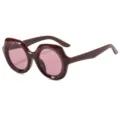 Retro round sunglasses for women, dark red thick frame with pink lenses, stylish eyewear. - Wine Red Frame Wine Red Lens