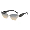 Modische rahmenlose Katzenaugen-Sonnenbrille für Damen mit stilvollen Farbverlaufslinsen. - Silberrahmen Blau Tee Gläser