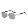 Damen rahmenlose Sonnenbrille Luxus Perle Strass Buegel elegante Mode Sonnenbrille UV Schutz - Silberner Rahmen Hellgraue Linse