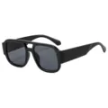 Black thick frame aviator sunglasses for women, retro oversized sun glasses with dark UV lenses. - Black Frame Grey Lens