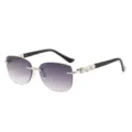 Damen rahmenlose Sonnenbrille mit Farbverlauf und eleganten perlenbesetzten Buegeln. - Silberner Rahmen Graue Verlaufsgläser
