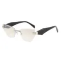 Schwarze rahmenlose geometrische Sonnenbrille Damen Trendige Streetwear Katzenauge Brille - Silberner Rahmen Transparente Verlaufgläser
